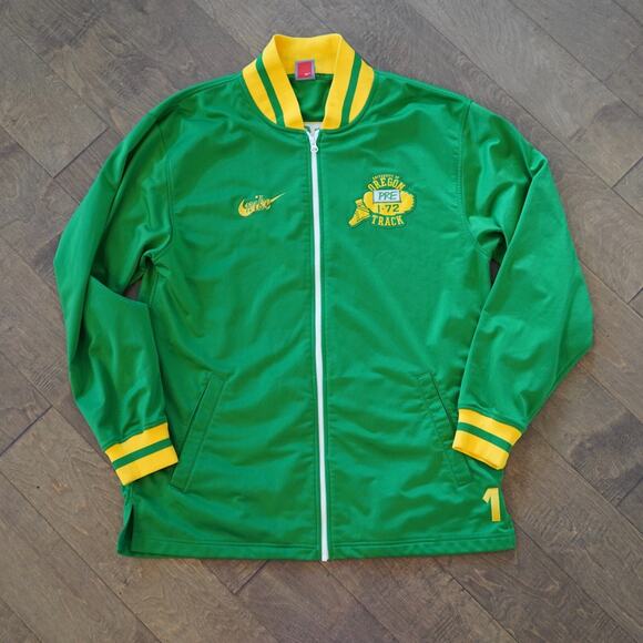 Nike Oregon DUCKS Track & Field STEVE PREFONTAINE Zip Up Jacket Mens XL Green - Picture 1 of 10